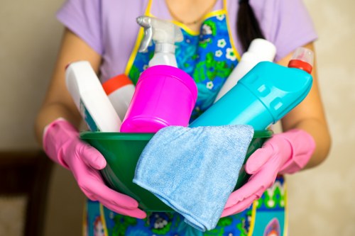 Professional carpet cleaner in a Ruislip home preparing a room for deep cleaning
