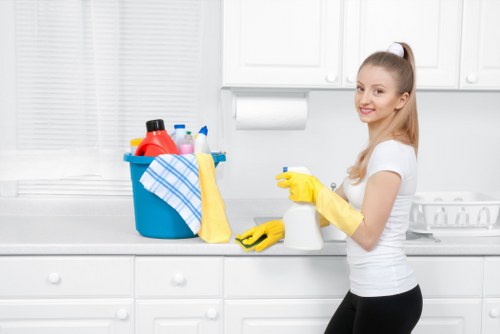 Cleaner preparing a rented flat in Ruislip for end of tenancy cleaning