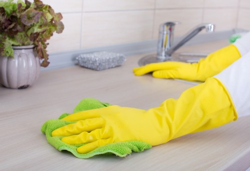 Supervisor reviewing safety procedures during a deep cleaning job