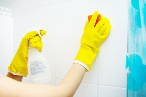 Sanitising kitchen and staff break areas during office cleaning in Ruislip